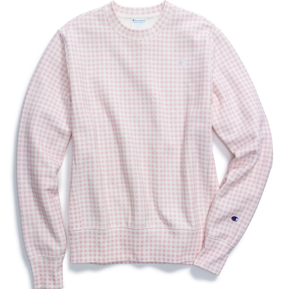 Champion x HVN pink gingham crewneck sweater